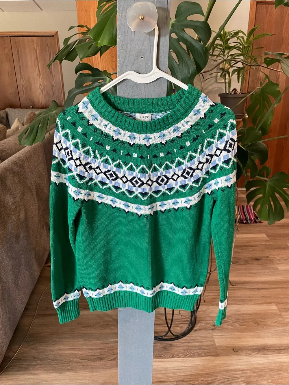 J. Crew Green Fair Isle Crewneck Sweater